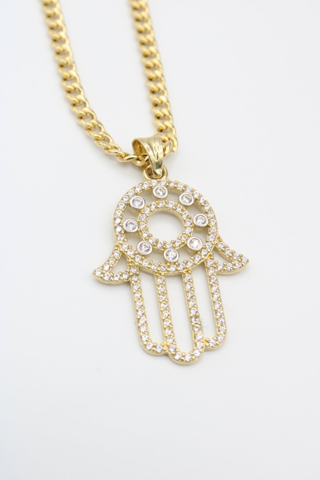 *NEW* 14k Hamsa L CZ Pendant W/ Moon Ice Chain JTJ™