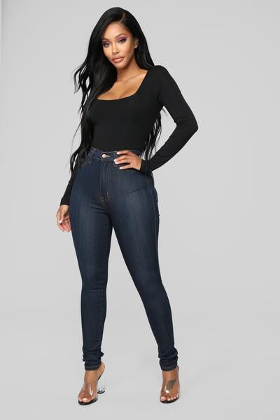 CLASSIC HIGH WAIST SKINNY JEANS - DARK DENIM