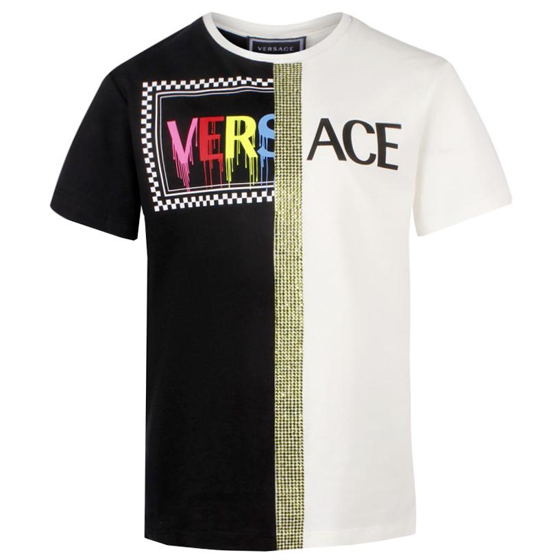 Girls Short Sleeve Split Tee Shirt - White and Black