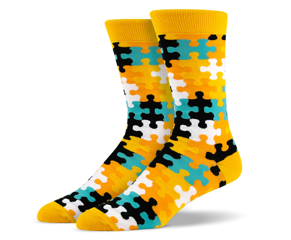 Orange Yellow Puzzle Socks